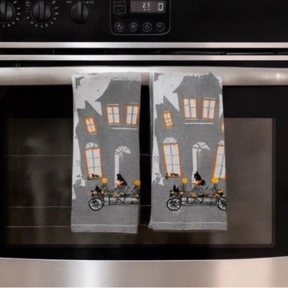 FAO‎ Schwarz Towels Set Gray Halloween Skeleton Haunted House Kitchen Decor